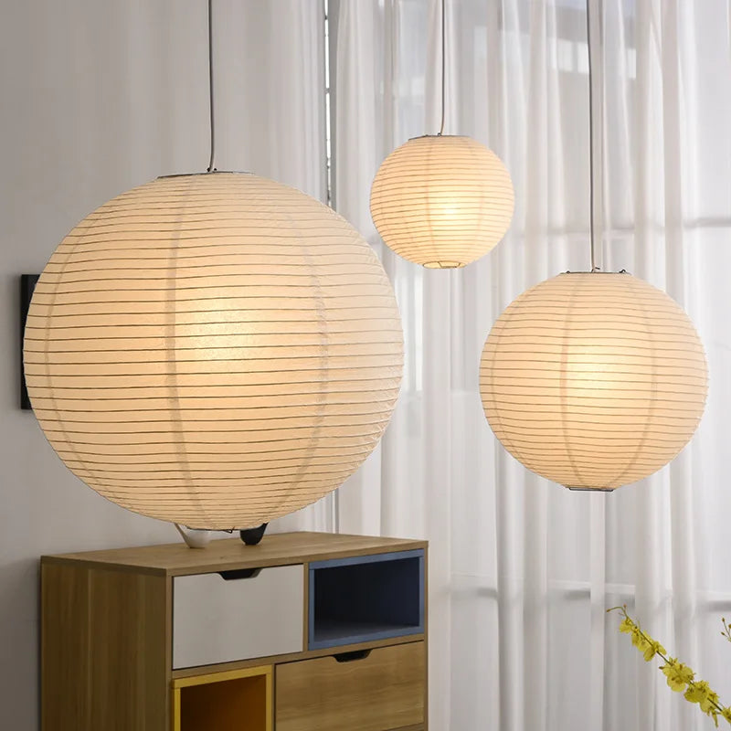 Axyaa Nordic Rice Paper LED Pendant Light - Minimalist E27 Hanging Lamp