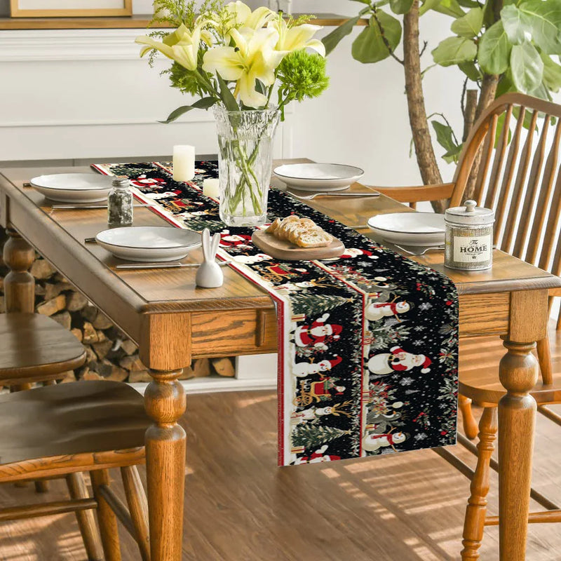Axyaa Christmas Table Runner Snowman Santa Tree Farmhouse Holiday Decor