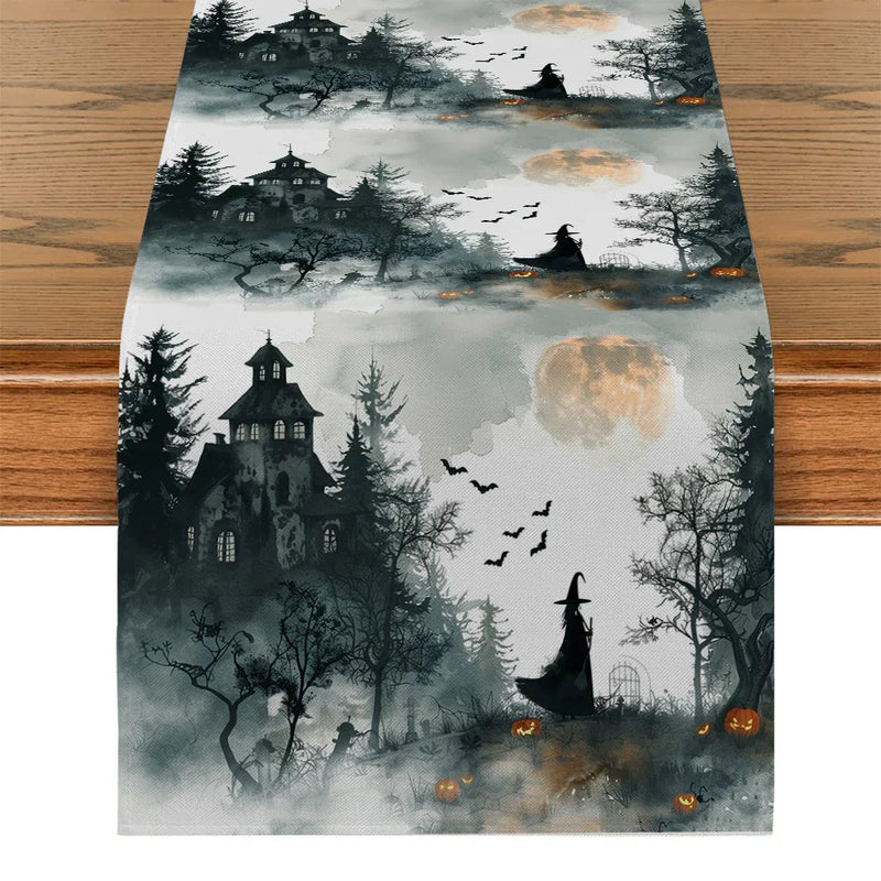 Axyaa Halloween Pumpkin Castle Table Runner