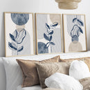 Bohemian Navy Blue Beige Geometric Plant Prints by Axyaa - Set of 3