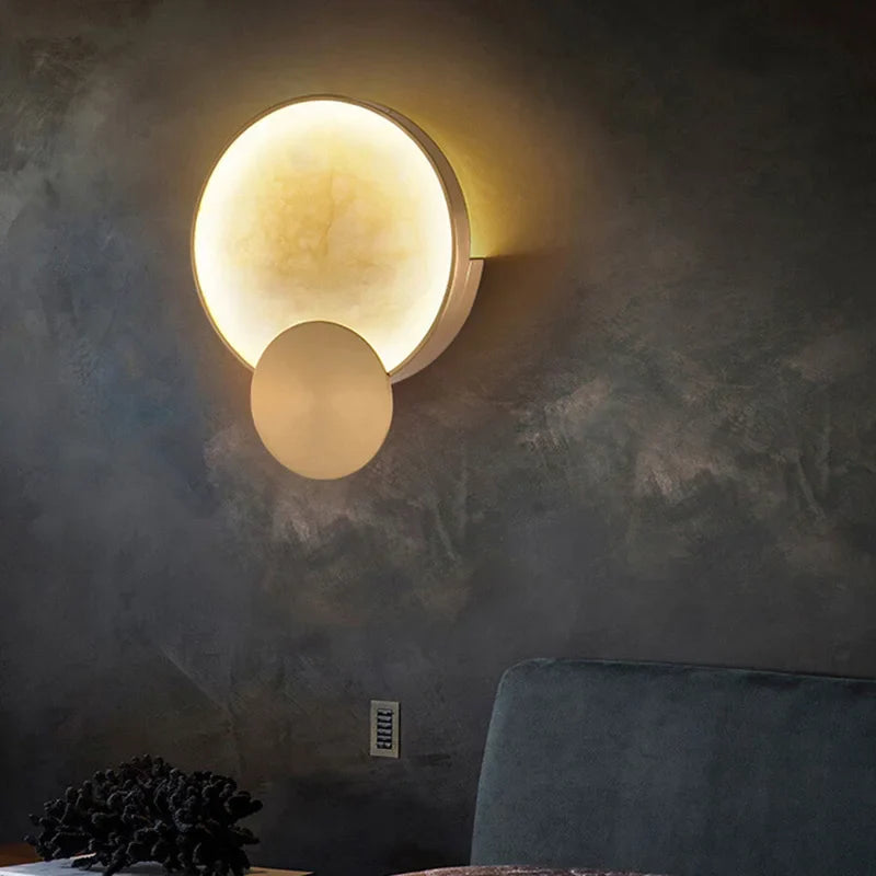 Axyaa Round Marble Wall Lamp - Modern Copper Indoor LED Lighting Decor for Home