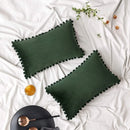 Axyaa Green Velvet Pompom Throw Pillow Cover Luxury European Style