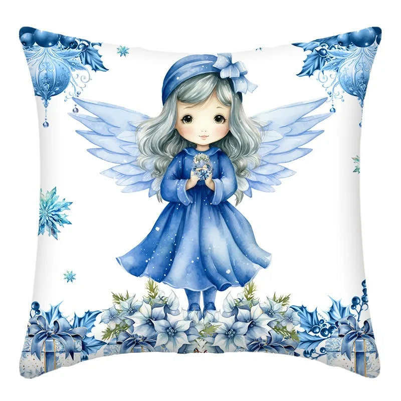 Axyaa Christmas Decor Pillow Cover Set - Santa, Snowman, Angel Print Suite