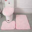 Axyaa 3 Piece White Bathroom Rugs Sets Non-Slip Bath Mats Lid Cover Contour Mat