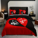 Axyaa Black & Red Heart Pattern Duvet Cover Set with Two Pillowcases