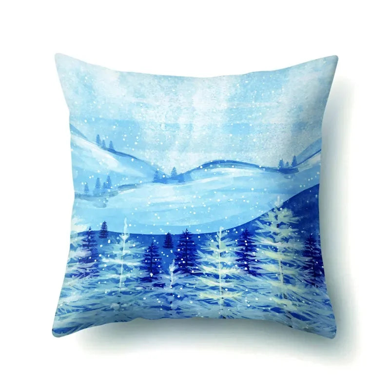 Axyaa Winter Snow Scene Print Pillow Cover 45X45CM