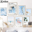 Axyaa Coconut Tree Floral Surfboard Canvas Art Nordic Poster for Living Room