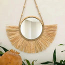 Axyaa Raffia Bead Wood Mirror: Acrylic Decorative Wall Hanging for Bedroom
