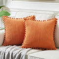 Axyaa Velvet Pillow Covers with Pom-poms - Orange Fall Decor for Sofa