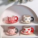 Axyaa 10oz Korean Style Ceramic Coffee Mug with Saucer Hand Painted Tea Cup Set