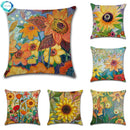 Axyaa Sunflower Linen Cushion Cover 45X45CM for Home Sofa Decor