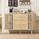 Axyaa Fluted Wooden Sideboard Buffet with Drawers and Shelves
