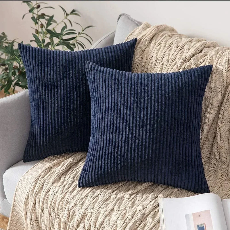 Soft Corduroy Striped 18x18 Inch Throw Pillow Covers for Winter Home Decor - Axyaa