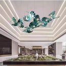 Axyaa Green Glass Leaf Crystal Chandelier for Hotel Lobby and Kitchen Island