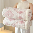 Axyaa Double Layer Geometric Jacquard Fleece Blanket: Thick & Warm Sofa Throw for Autumn/Winter