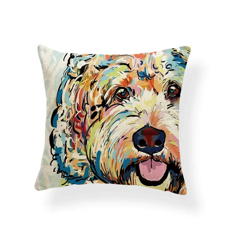 Axyaa Golden Retriever Linen Pillowcase: Decorative Square Cushion Cover
