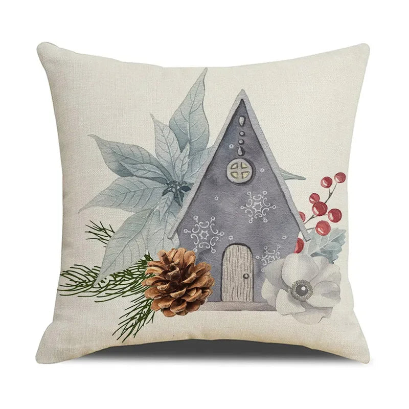 Axyaa Christmas Birds Pillowcase 45X45cm Linen Cushion Cover for Sofa
