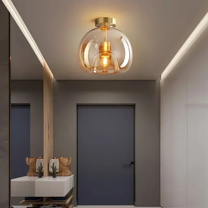 Axyaa Nordic Retro Glass Ceiling Lamp LED Pendant Chandelier for Luxe Home Decor