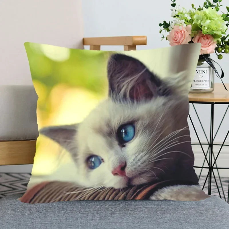 Cute Cat Print Pillowcase by Axyaa - Perfect for Home, Car, and Sofa
