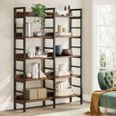 Axyaa 5-Tier Industrial Bookshelf, Double Wide Freestanding Bookcase, 71”H x 47”W Storage Shelf