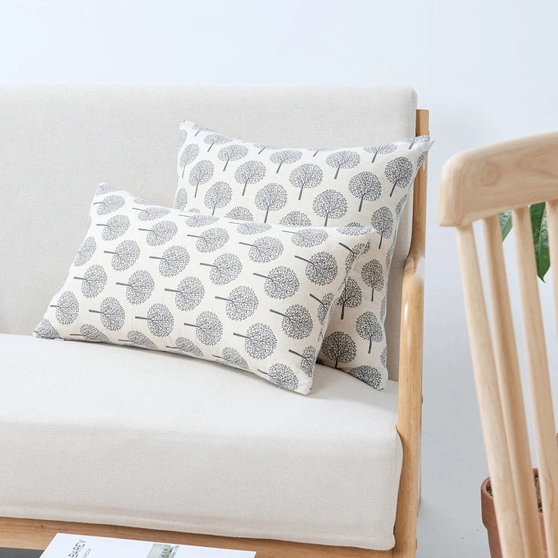 Axyaa White Linen Print Cushion Cover for Living Room and Bedroom