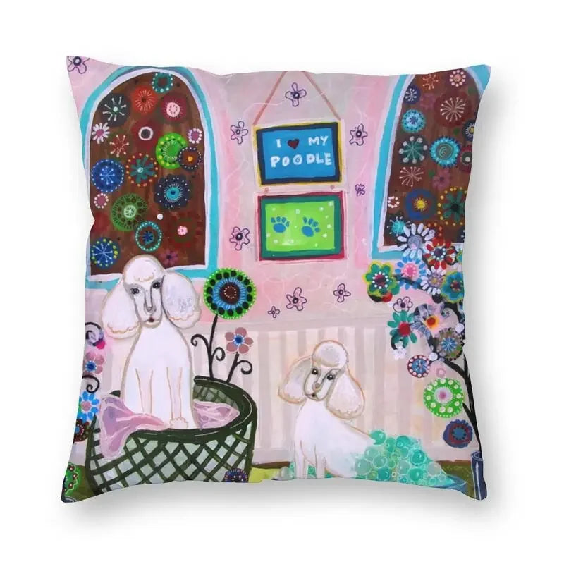 Pink Convertible Pillowcase White Poodle Sofa Cushion Cover Axyaa Home Decor