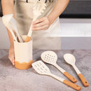 Axyaa Silicone Kitchen Utensil Set with Thick White Wooden Handle - 7 Pieces