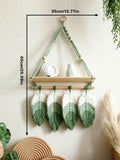 Axyaa Leaf Tassel Macrame Wall Hanging Shelf: Boho Rustic Home Decor for Living Room, Bedroom, Nursery