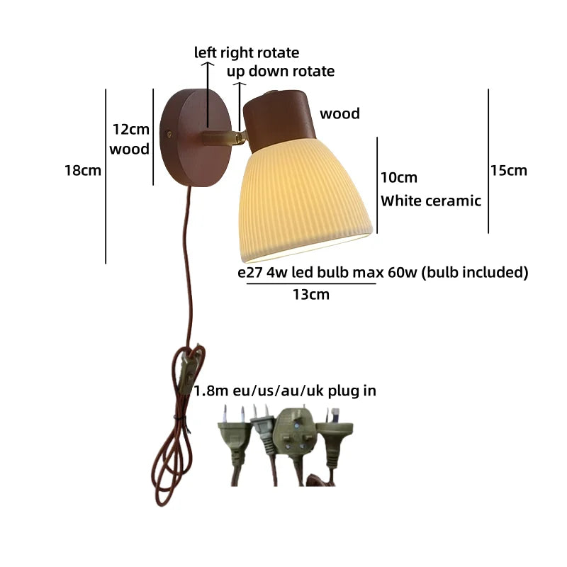 Axyaa Wood Cream Glass Ceramic LED Wall Light for Living Room & Bathroom