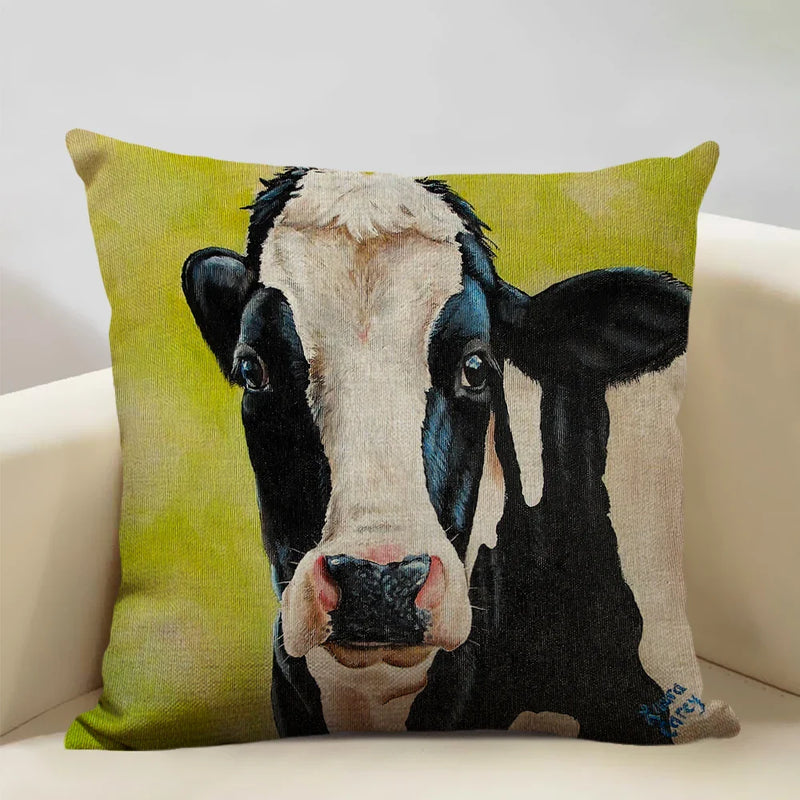 Axyaa Cattle and Sheep Cushion Cover for Home Decor - 45x45cm Linen Pillow