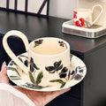 Axyaa Long-handled Iris Coffee Cup and Saucer Set
