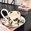 Axyaa Long-handled Iris Coffee Cup and Saucer Set