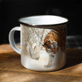 Axyaa Winter Tiger Mother & Cubs Enamel Camping Mug - 12oz Home Tea Cup