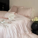 Axyaa Lycell Fibre Embroidered Bedding Set: Soft Duvet Cover, Quilt Cover, Pillowcases