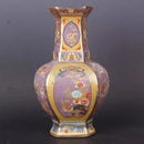 Axyaa Ceramic Hexagonal Vase | Antique Enamel Porcelain | Entryway Decor
