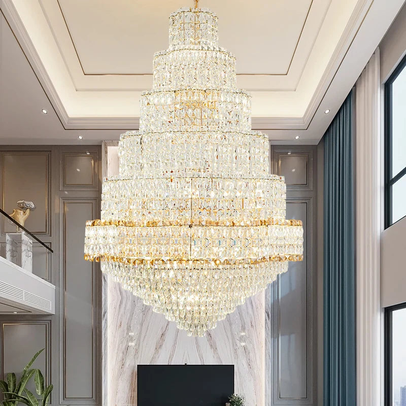 Axyaa Rotating Crystal Chandelier for Duplex Villa, Hotel, or Home - Luxury Stair Lighting