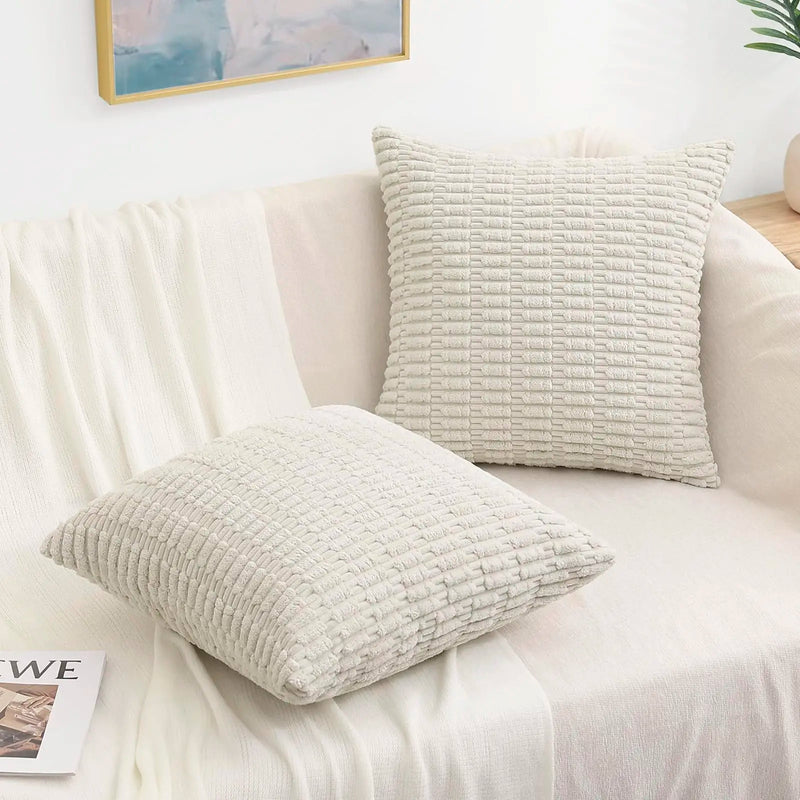 Axyaa Soft Corduroy Striped Pillow Covers Set for Living Room, Sofa, Bed