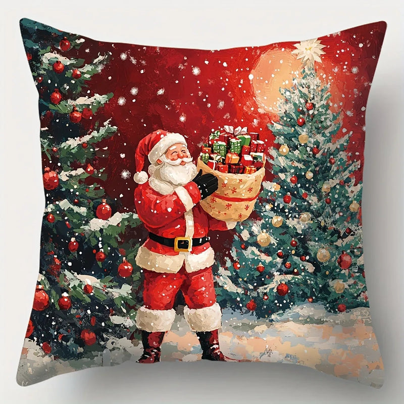 Axyaa Christmas New Year Decor Pillowcase Santa Snowman Cover for Living Room Sofa