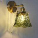 Axyaa Vintage Style Green Glass LED Wall Lights with Pull Chain Switch