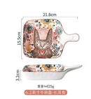 Axyaa Forest Animals Ceramic Baking Pan with Handle and Salad Bowl Set