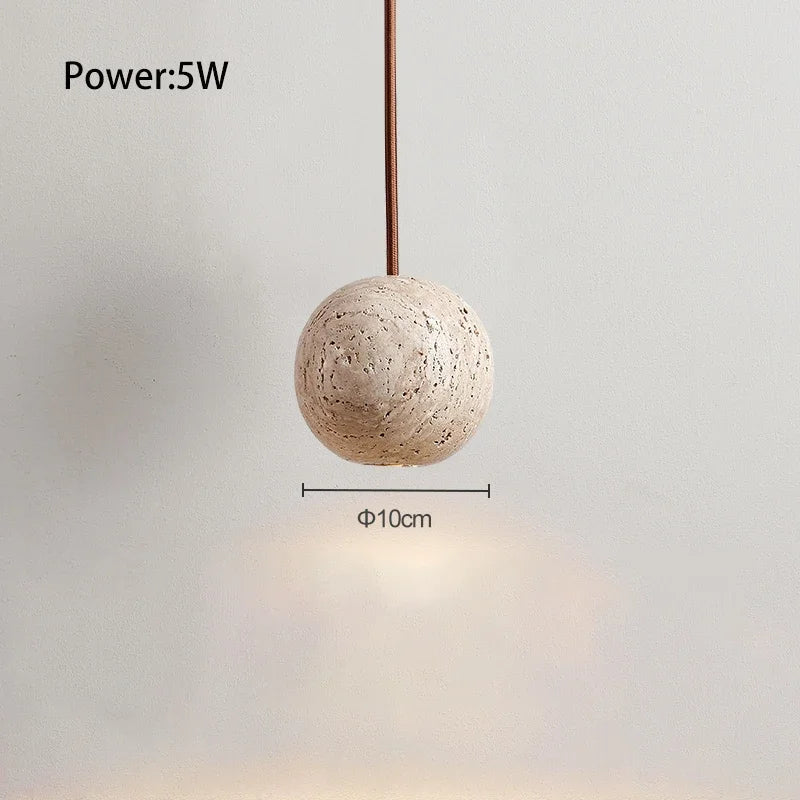 Axyaa Stone Yellow Travertine LED Pendant Chandelier - Small Round Nordic Bedroom Light