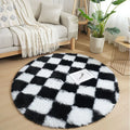 Axyaa Checkerboard Round Rug: Soft Plush Circular Carpet for Home Decor and Nursery