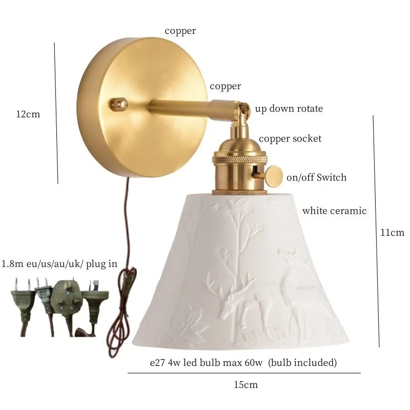 Axyaa Ceramic LED Wall Sconce with Pull Chain for Home Decor