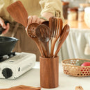 Axyaa Teak Wooden Kitchen Utensils Set - Non Stick Cooking Tools