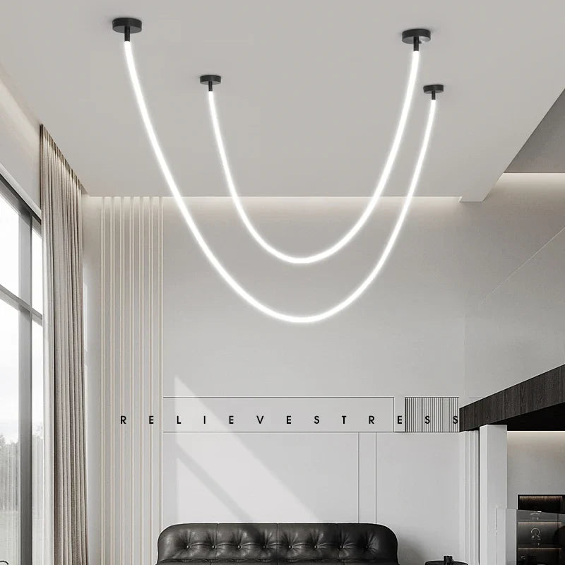 Axyaa Designer Minimalist Line Chandelier for Loft Penthouse Stairs exhibition