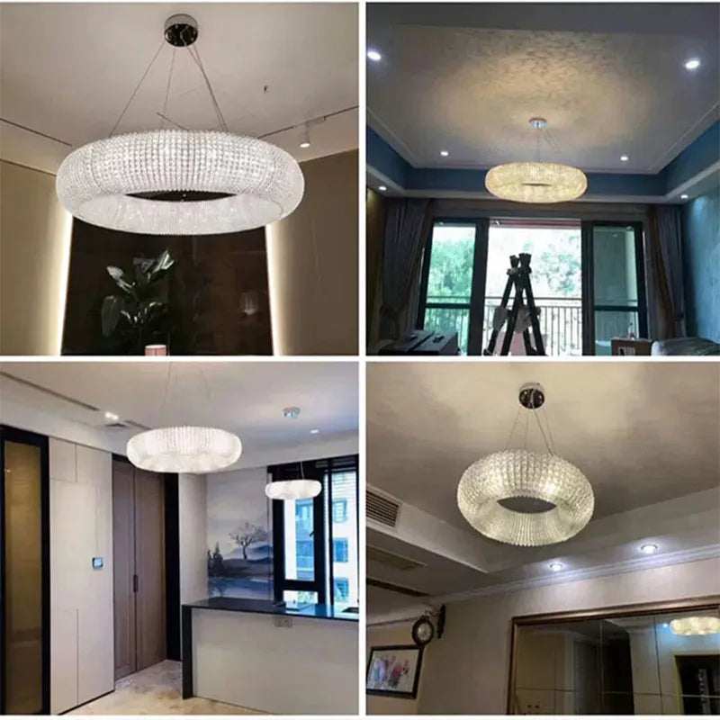 Axyaa Luxury Loft Chandelier: Modern Crystal Pendant Lights for Living Room.