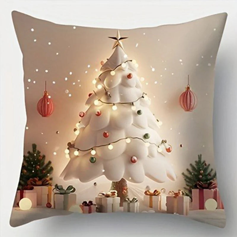 Axyaa Christmas Pillow Cover Set for Home Sofa Decor - Santa Claus & Snowman Theme