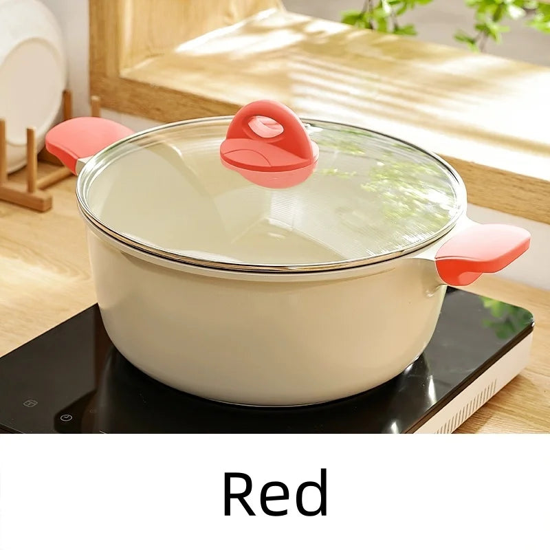 Axyaa 24cm Soup Pot Non Stick Large Capacity Stewing Pot Kitchen Accessory