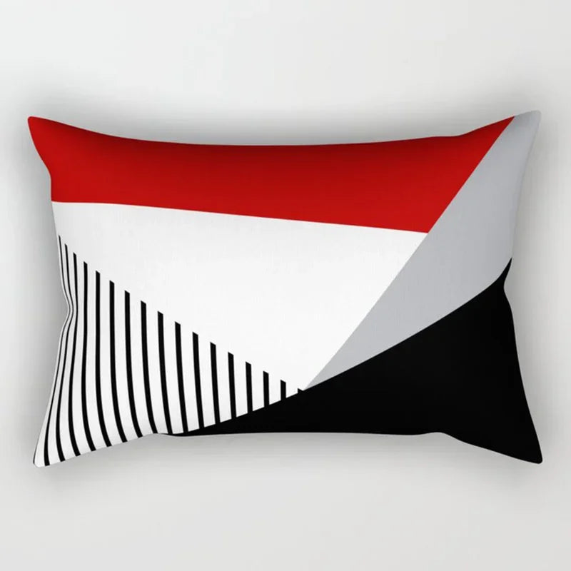 Axyaa Patchwork Stripe Polyester Cushion Cover, Classic Black Red Series, Geometric Design