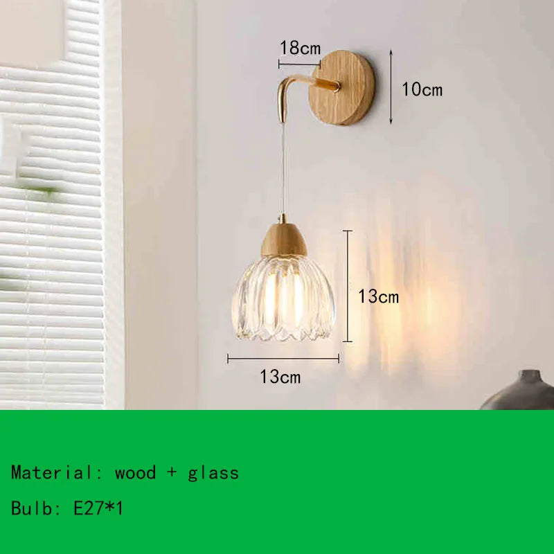 Axyaa Clear Glass Ceiling Light with Wood E27 Bulb for Bedroom, Dining Room, Hallway